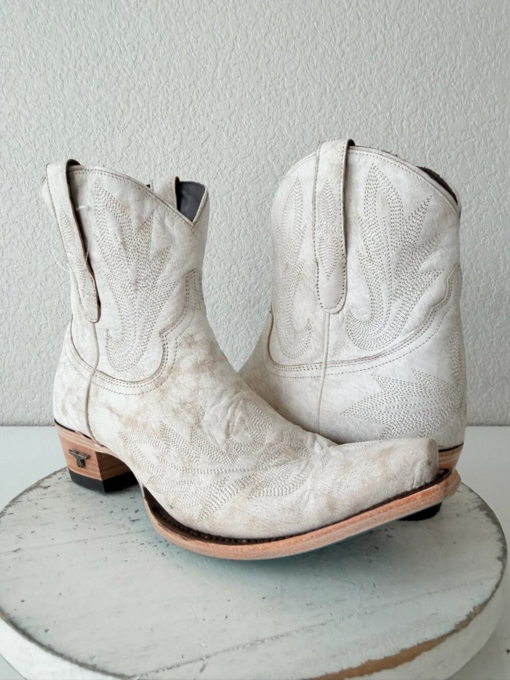 Lane LEXINGTON White Cowboy Booties Womens 10 Cowgirl Western Ankle Snip Toe